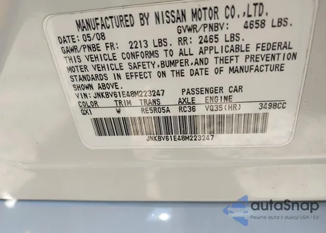 2008 Infiniti G35 Journey from USA, damaged, VIN JNKBV61E48M223247